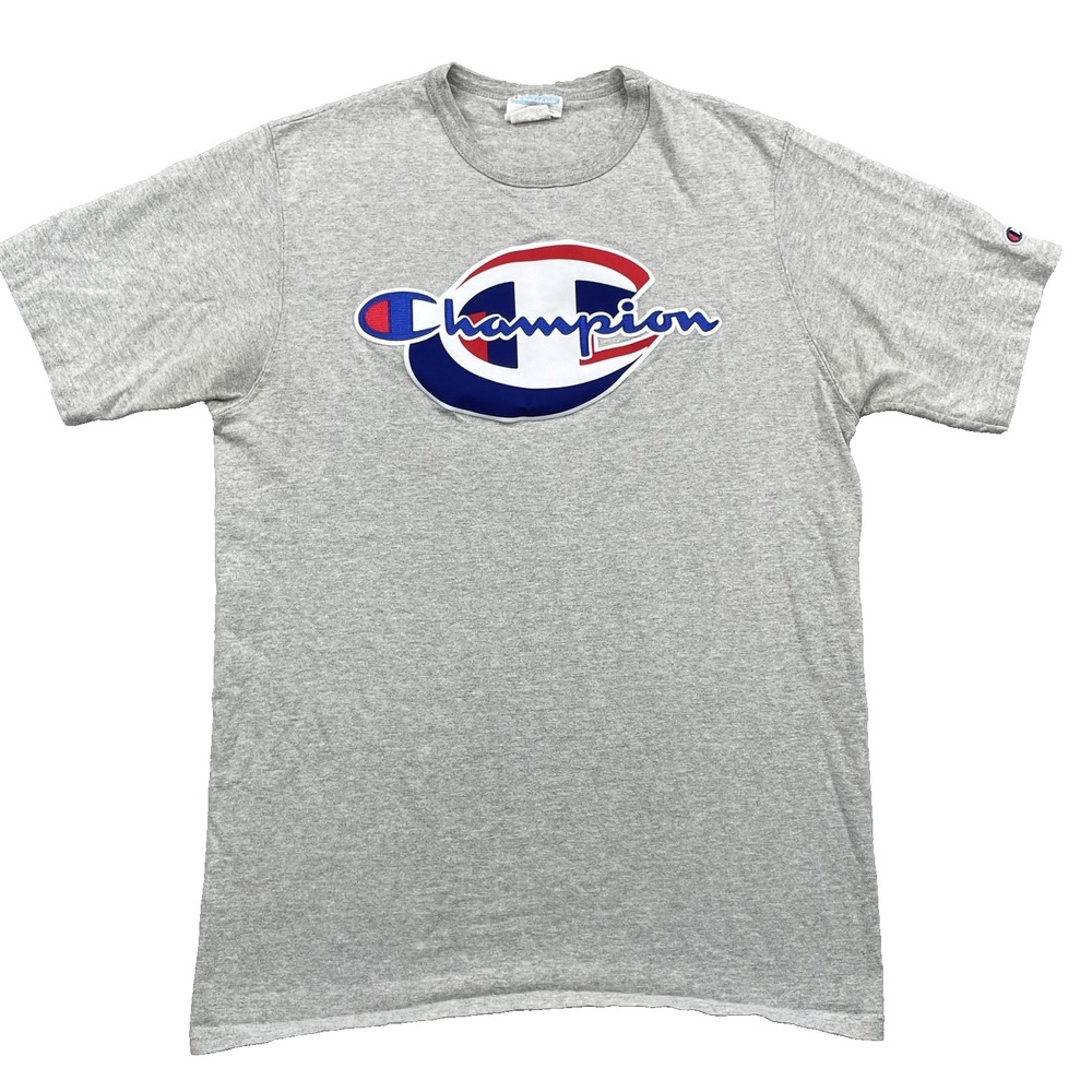 Champion T-Shirt Men's Large Gray Patch Logo Sportswear Academia Travel Workwear